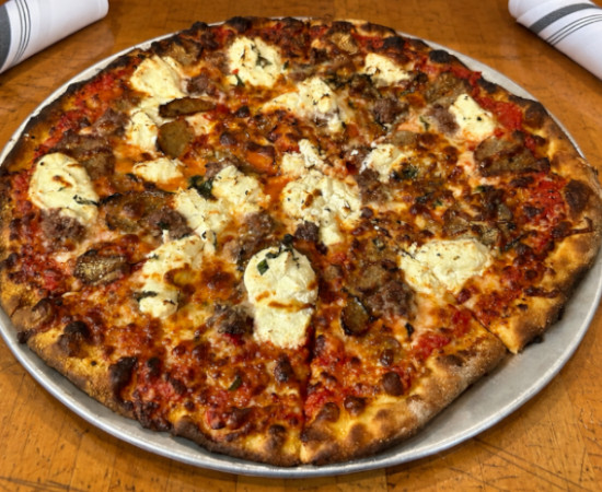 Lasagna pizza at Christos